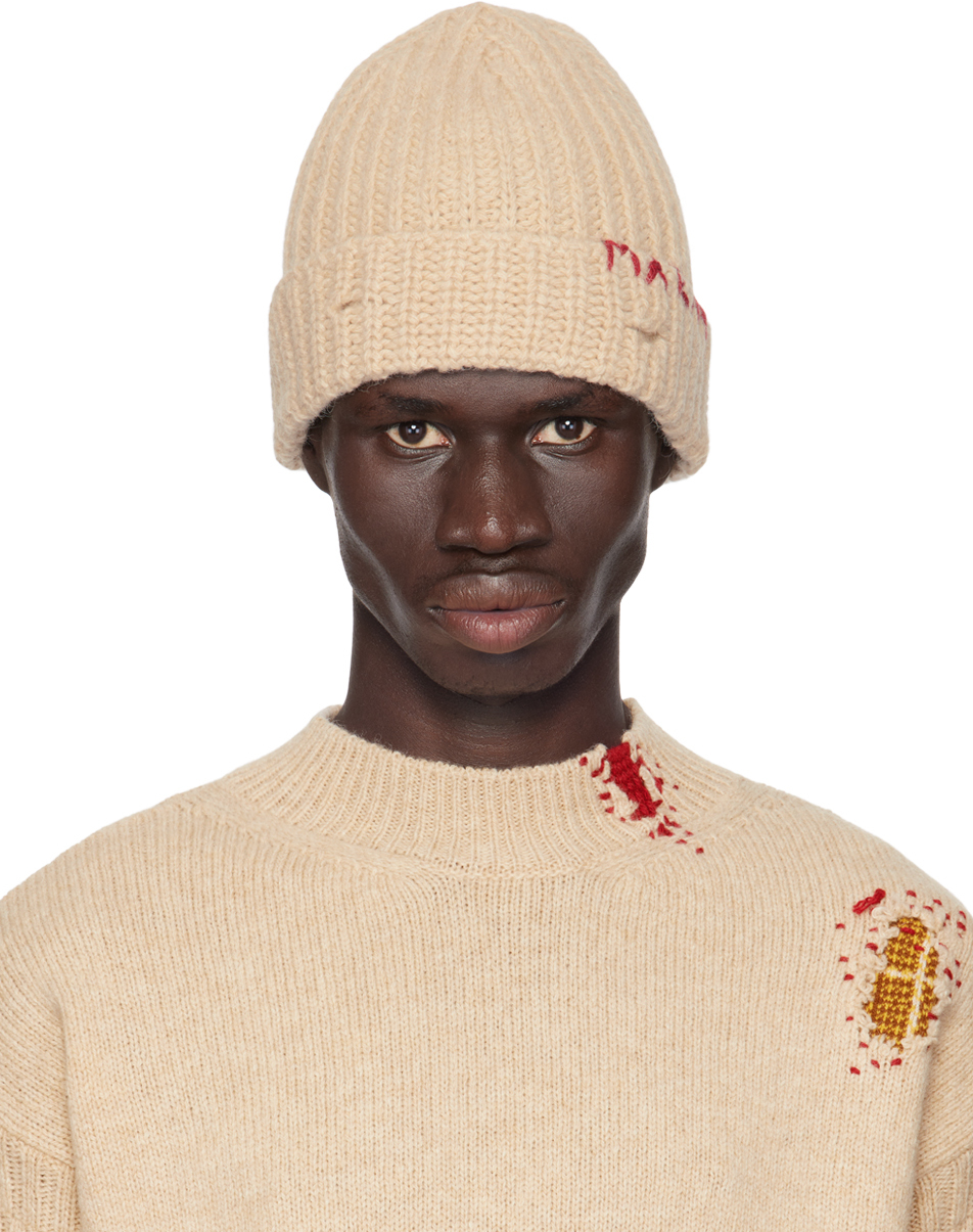 Marni Beige Shetland Wool Beanie In 00w32 Moccasin