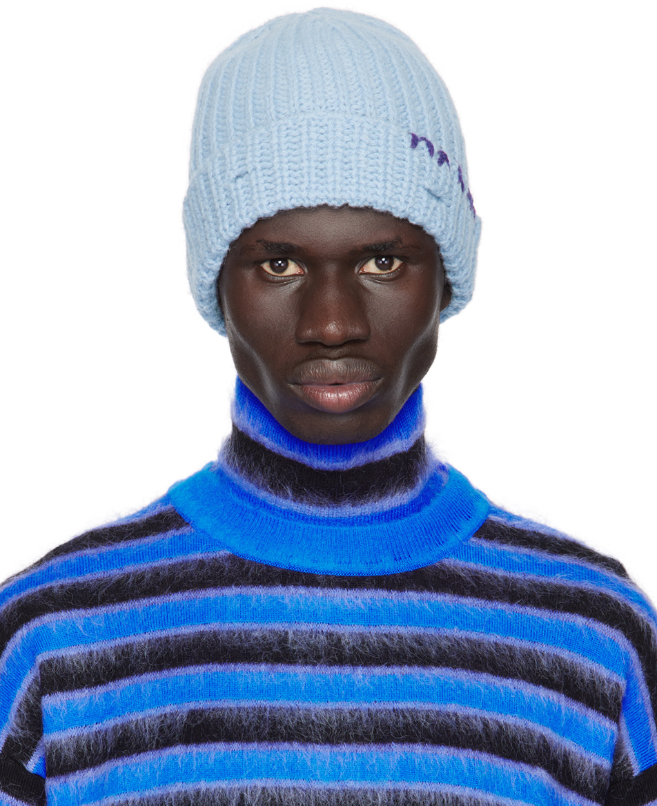 Shop Marni Blue Shetland Wool Beanie In 00b29 Smoke Blue