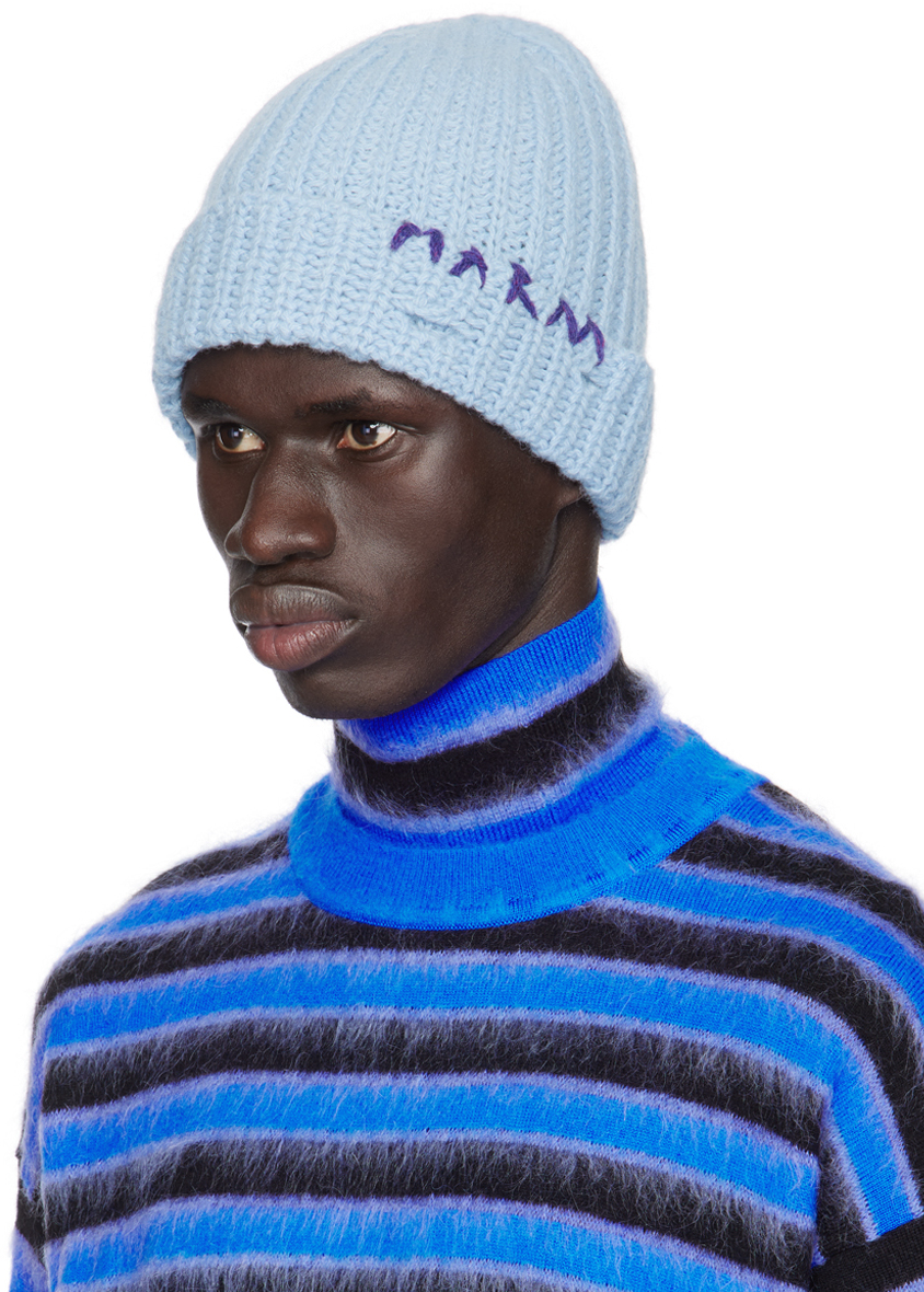 Marni Blue Shetland Wool Beanie In 00b29 Smoke Blue