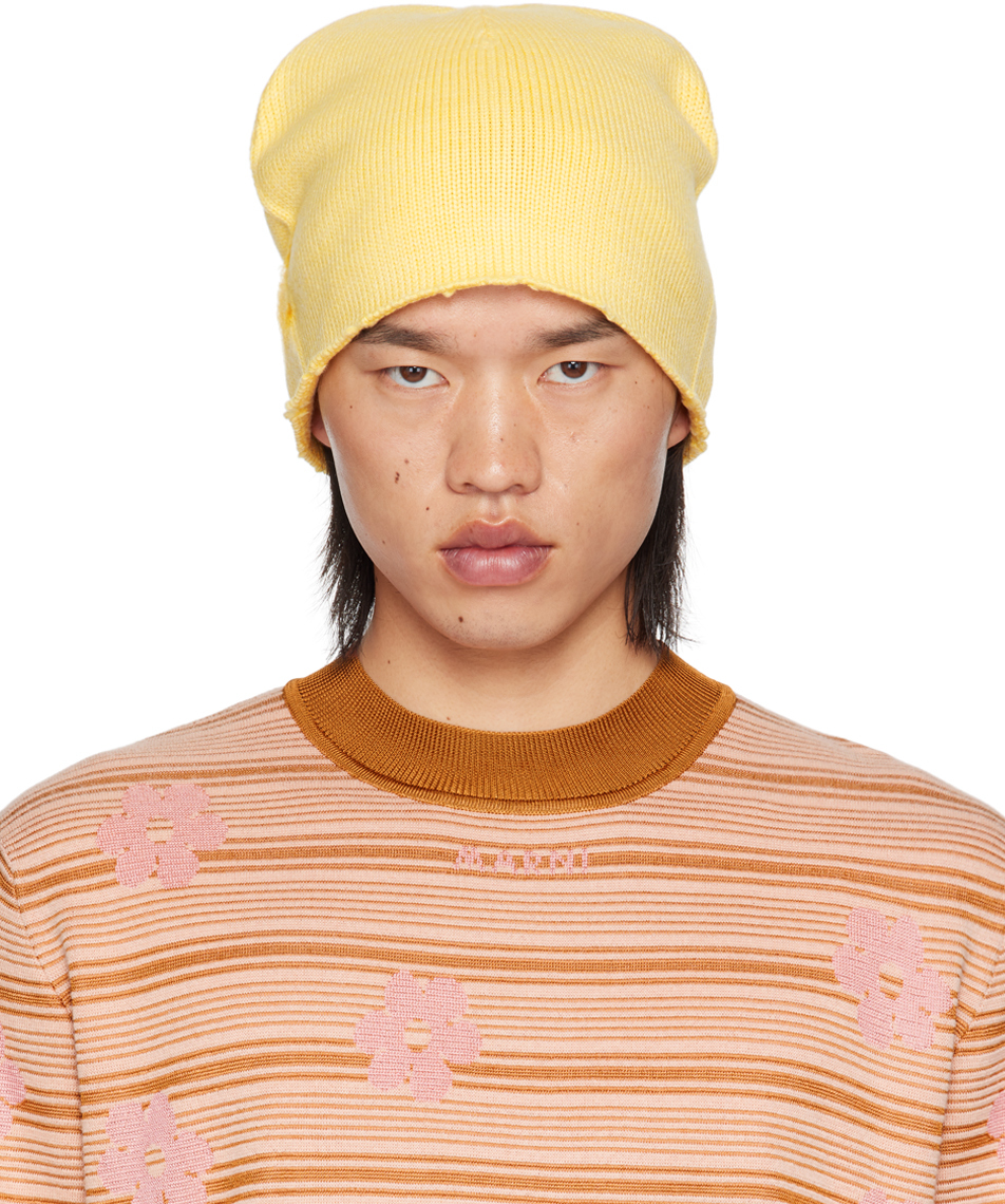 Shop Marni Yellow Mohair Logo Beanie In 00y33 Pineapple