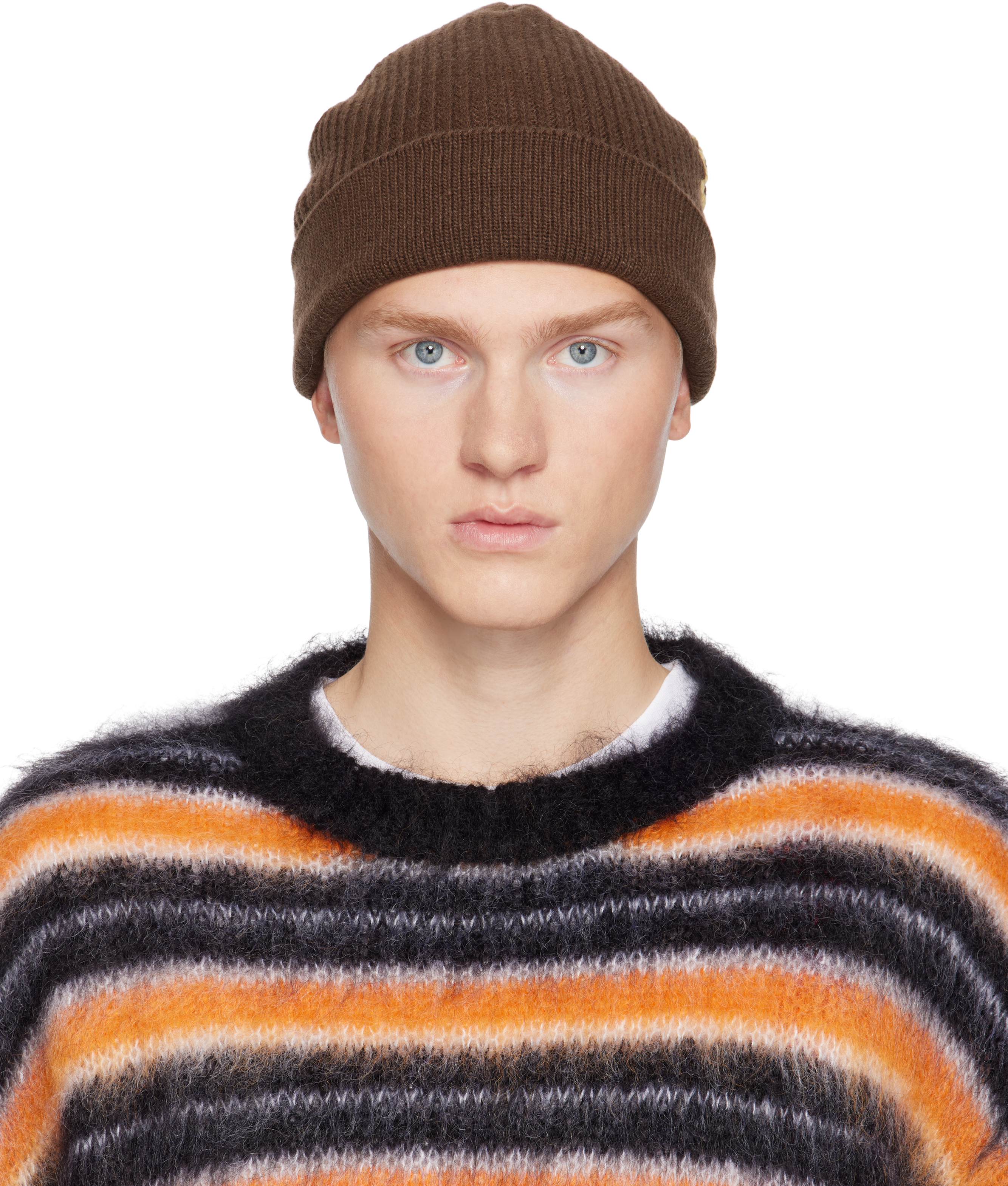 Shop Marni Brown Mending Logo Beanie In 00m66 Moca