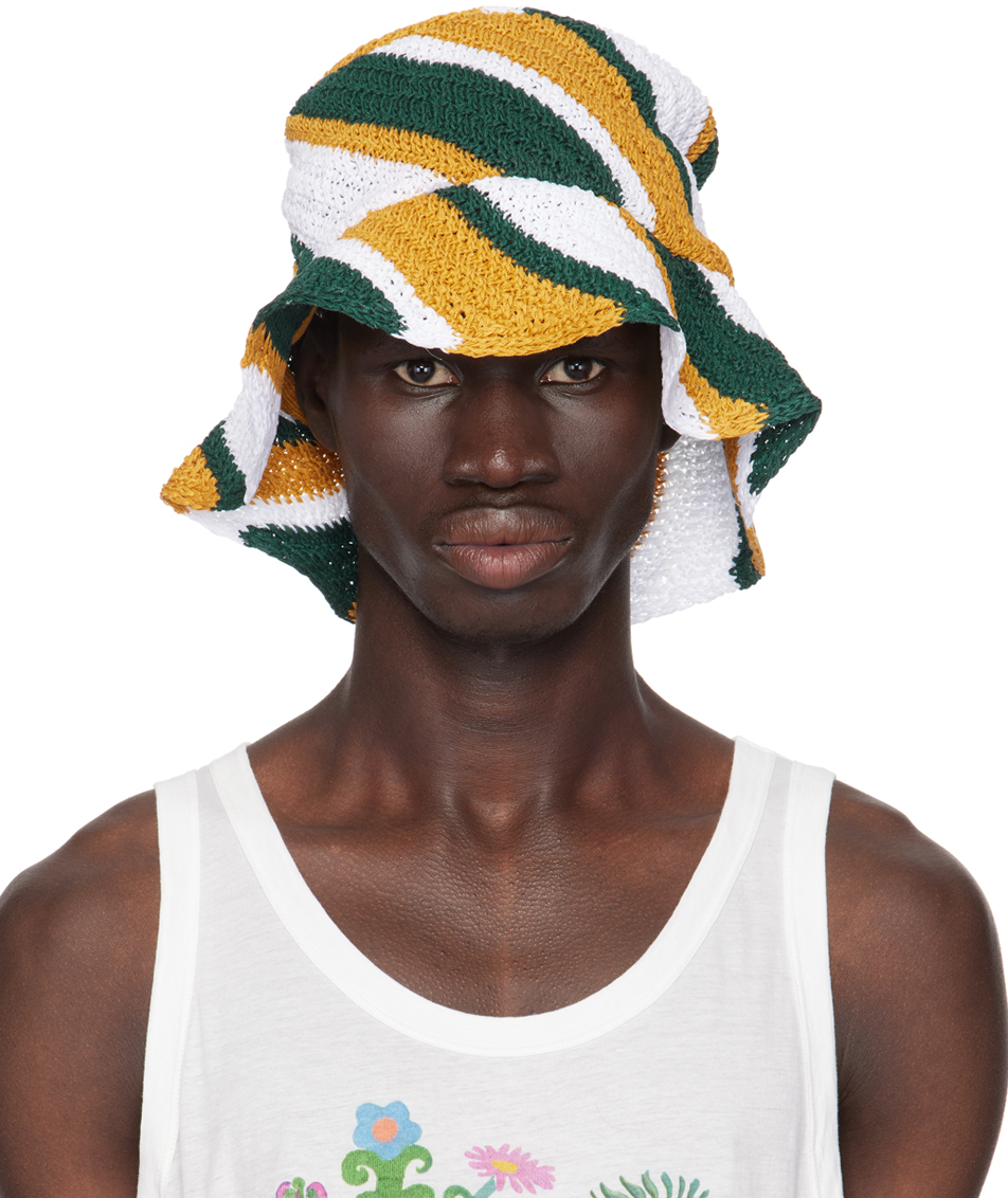 Shop Marni Multicolor Geometric Crochet Bucket Hat In Rgv85 Turquoise