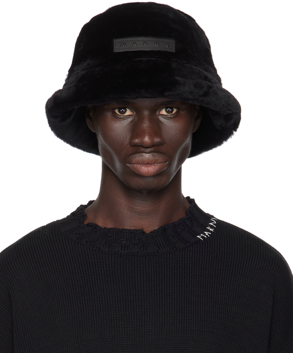 Shop Marni Black Shaved Shearling Bucket Hat In Ron99 Black