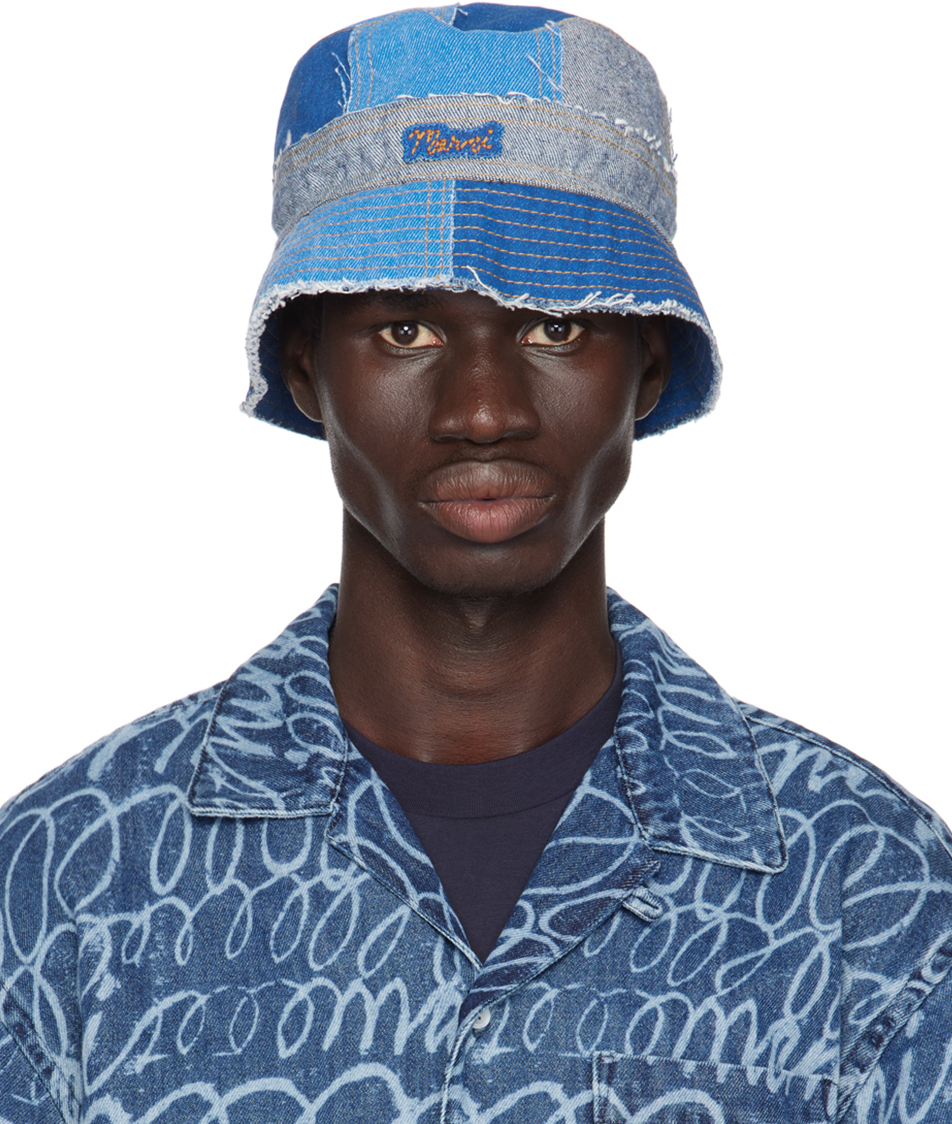 Shop Marni Blue Patchwork Denim Bucket Hat In Bdb60 Ocean