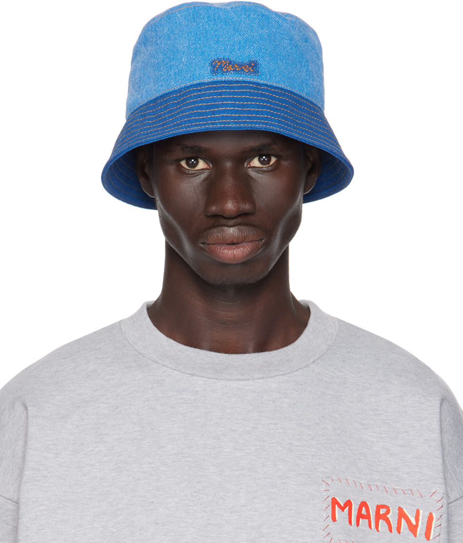 Blue Logo Patch Denim Bucket Hat