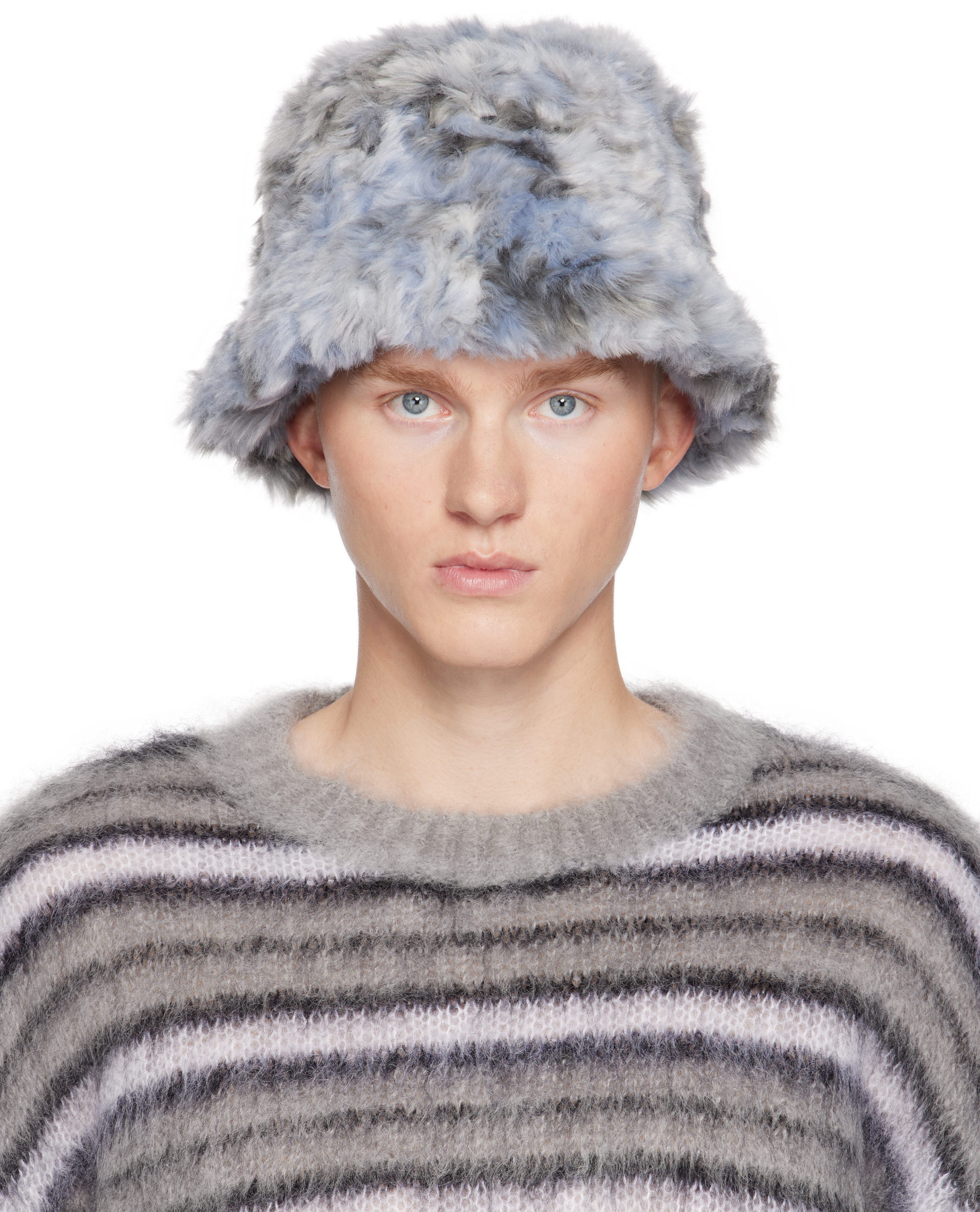 MARNI BLUE LONG-HAIR JACQUARD BUCKET HAT 