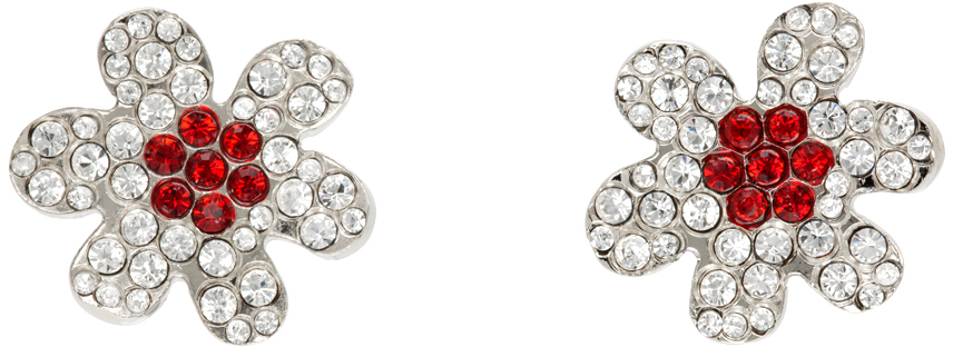 MARNI WHITE & RED DAISY STUD EARRINGS 