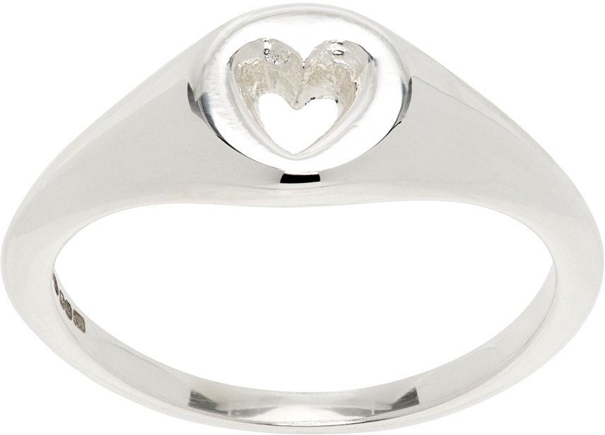 Silver A Mini Good Heart Signet Ring