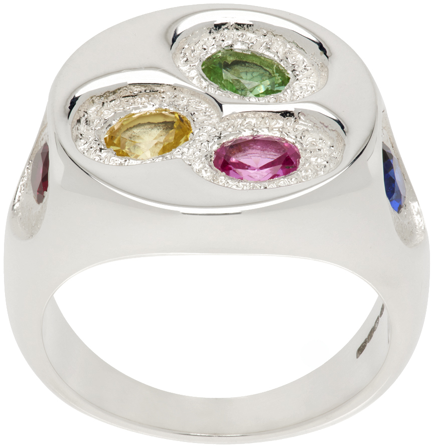 Shop Bleue Burnham Silver Oval Chloroplast Signet Ring In Silver (925)