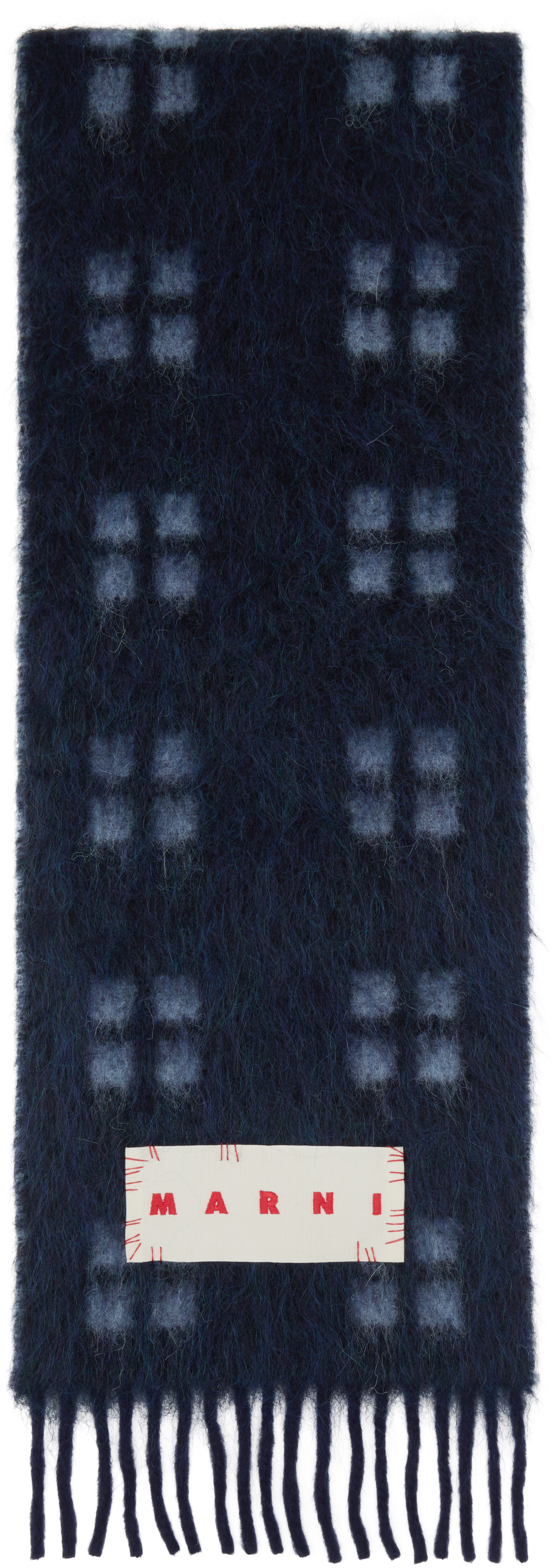 Shop Marni Blue Square Motif Scarf In Chb99 Blublack