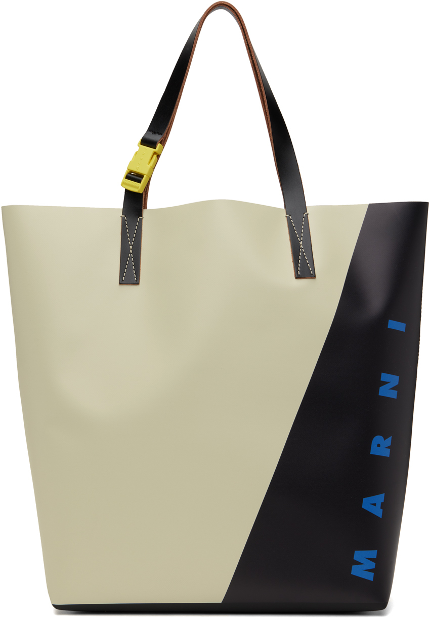 Shop Marni Off-white & Black Tribeca Shopper Tote In Zo824 Shell/black