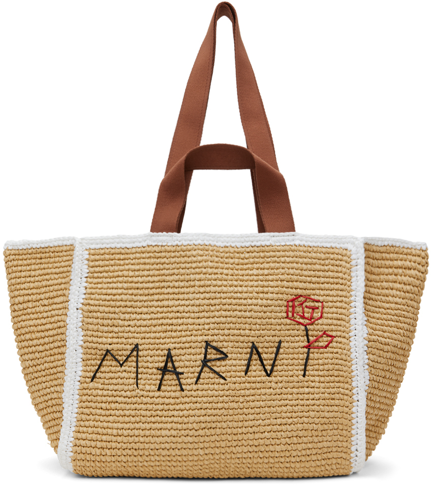 Shop Marni ベージュ Sillo マクラメ ショッパートート In Zo761 Natral/wht/rst