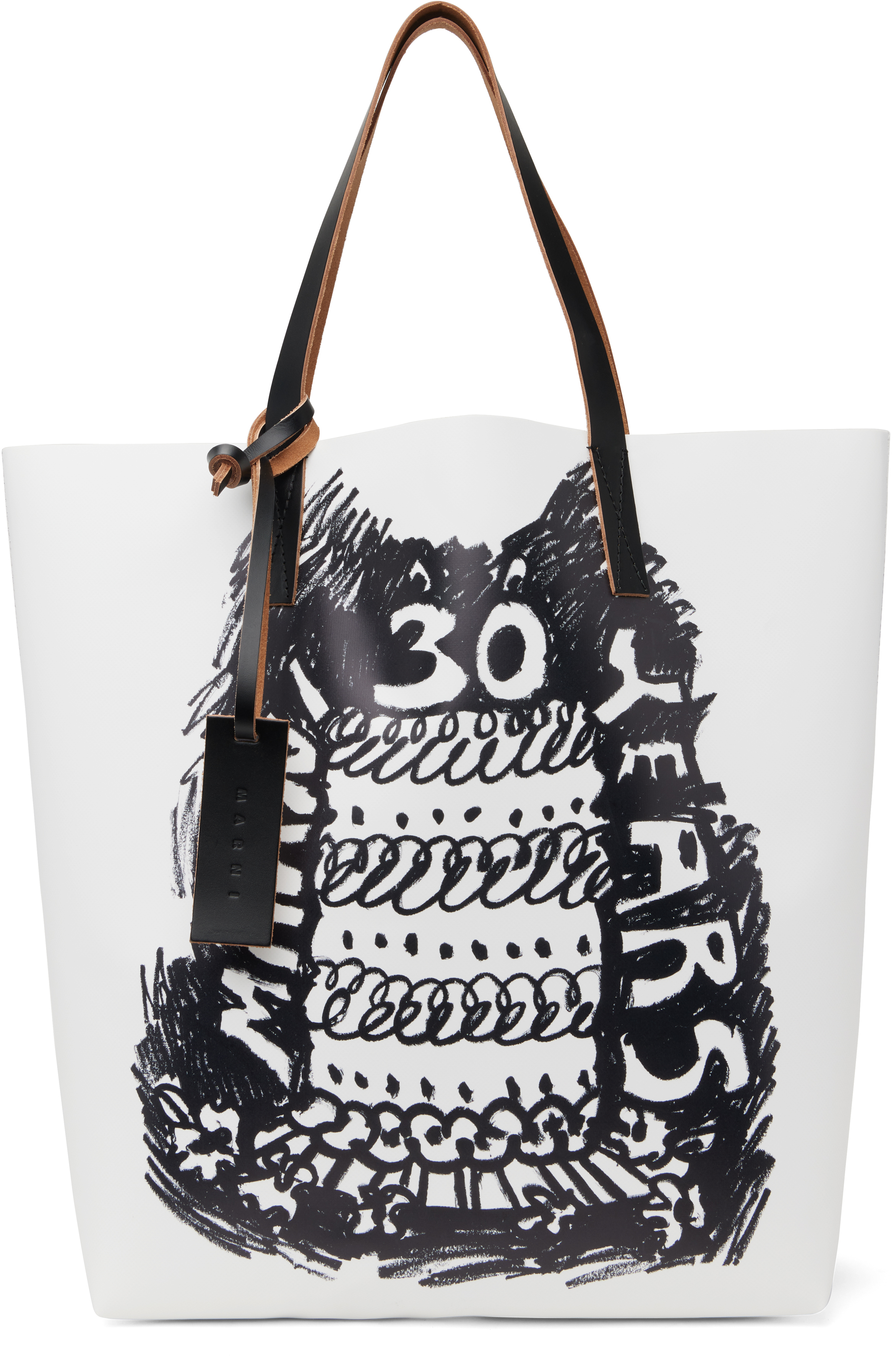 Marniのホワイト＆ブラック Birthday Tribeca N/S トートバッグ