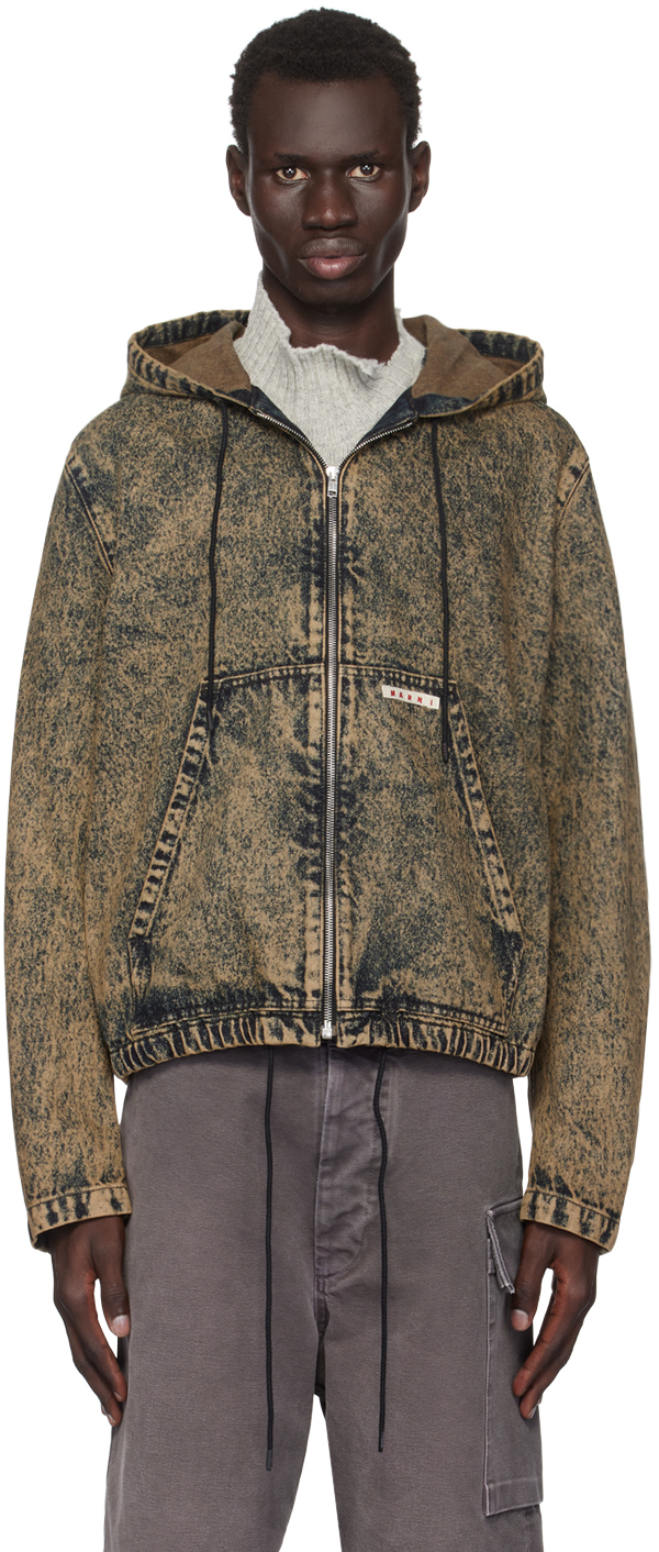 Shop Marni Brown Marble-dyed Denim Jacket In Mmw60 Nomad