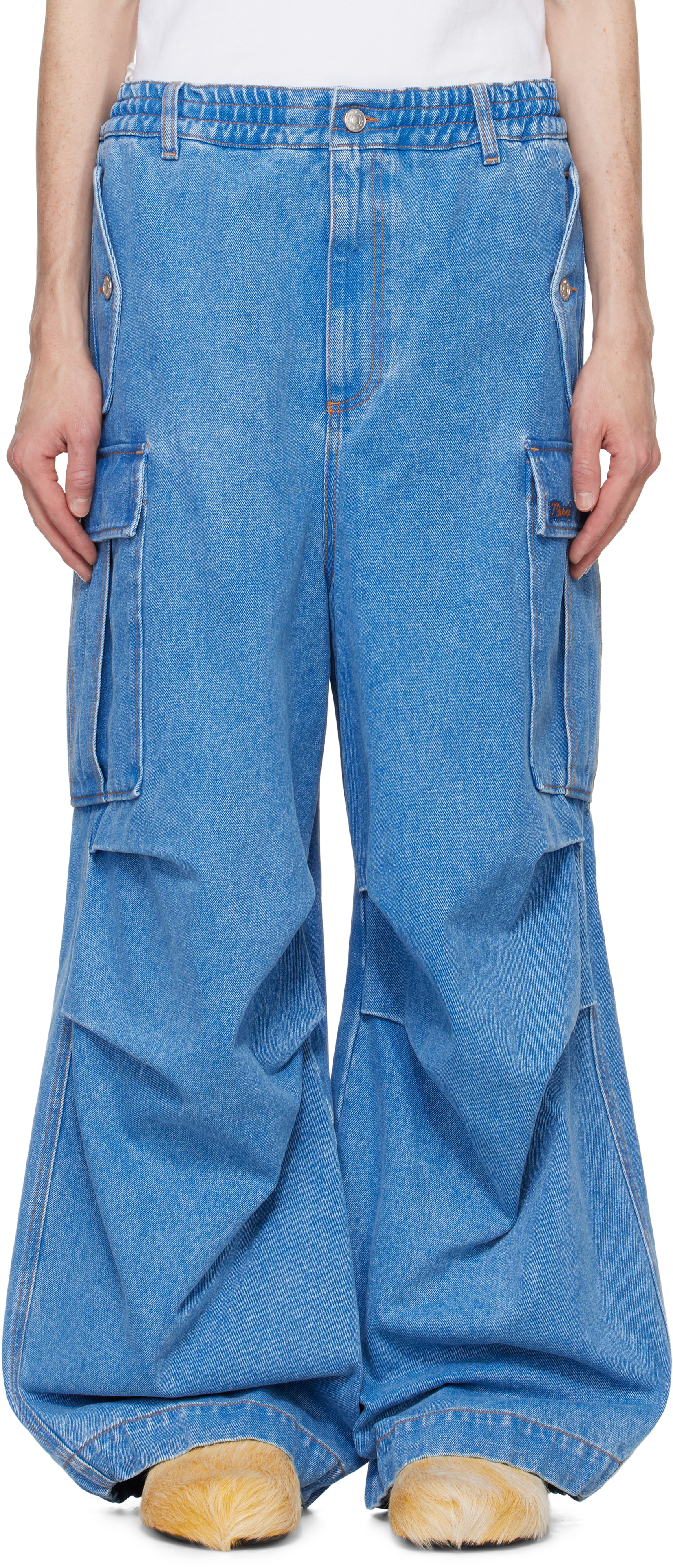 Blue Low Waist Cargo Jeans