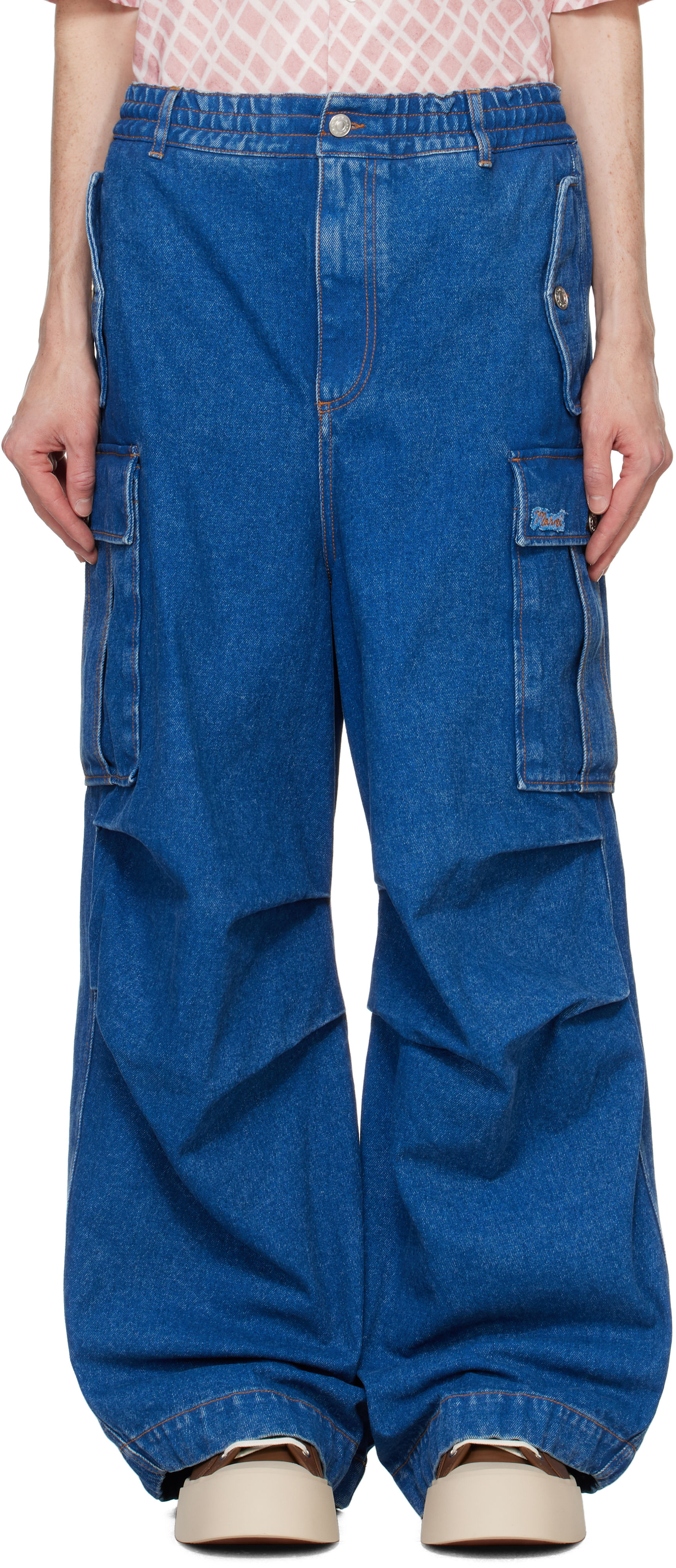 Shop Marni Blue Low Waist Cargo Jeans In Bdb60 Ocean