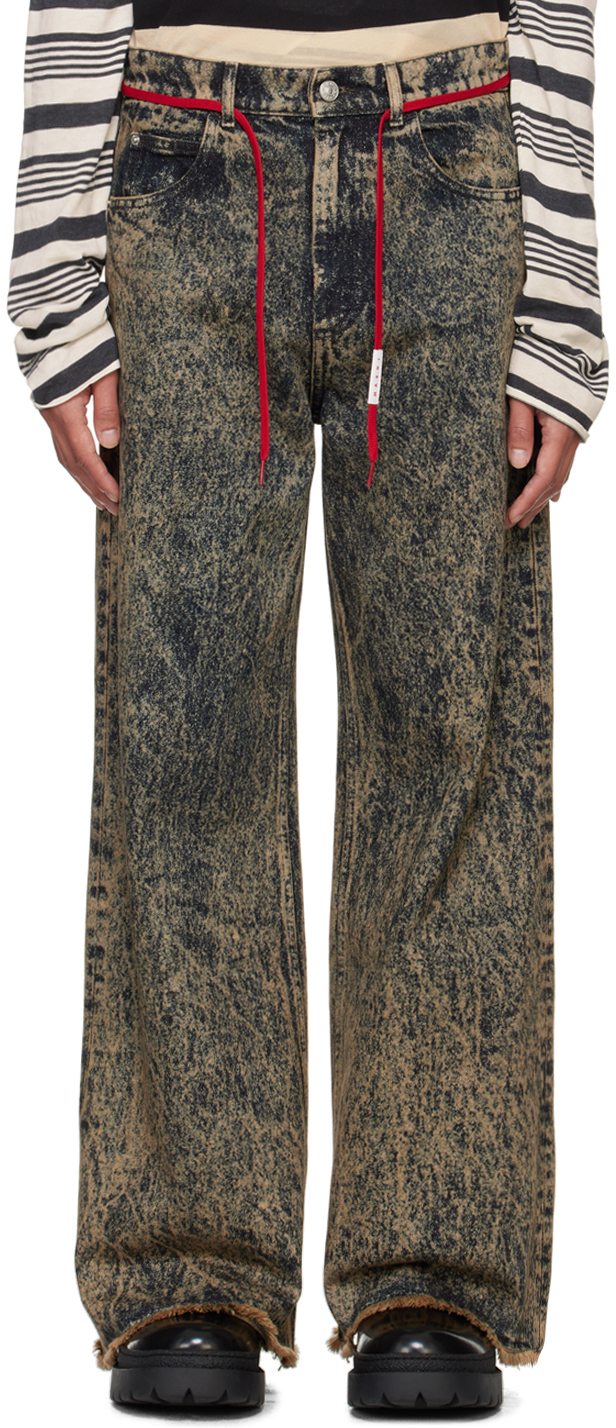 Shop Marni Brown Marble-dyed Jeans In Mmw60 Nomad