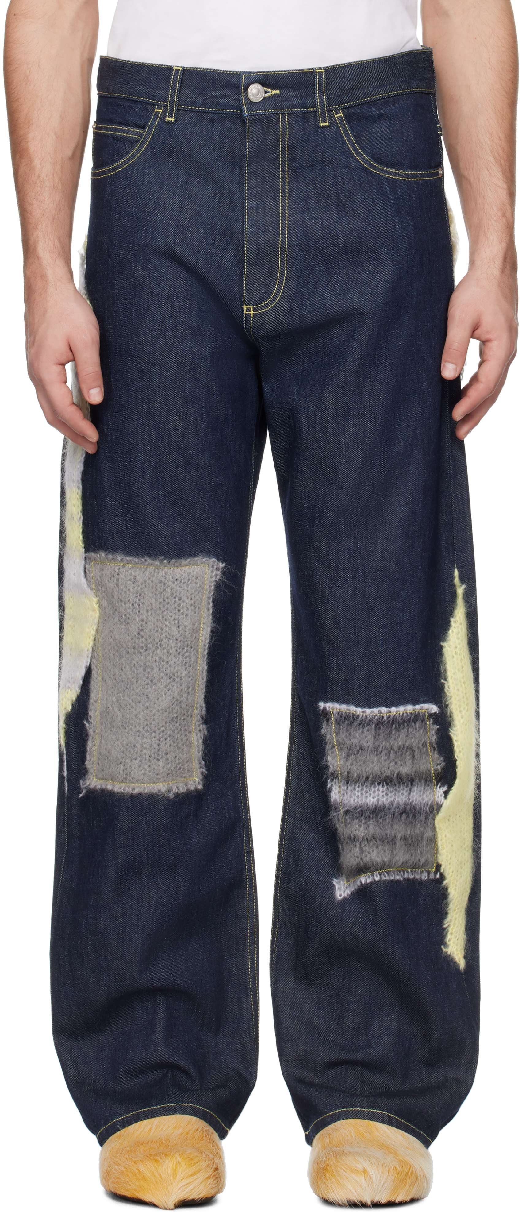Blue Wool Patched Bull Denim Jeans by Marni on Sale