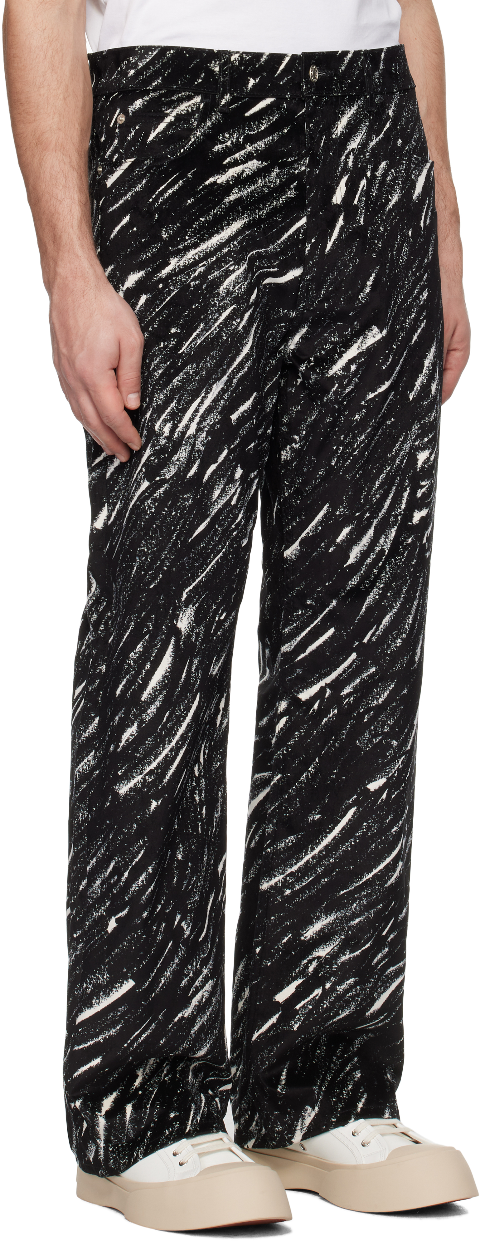Marni Black Flocked Denim Wide-leg Jeans With Crayon Print In Crn99 Black