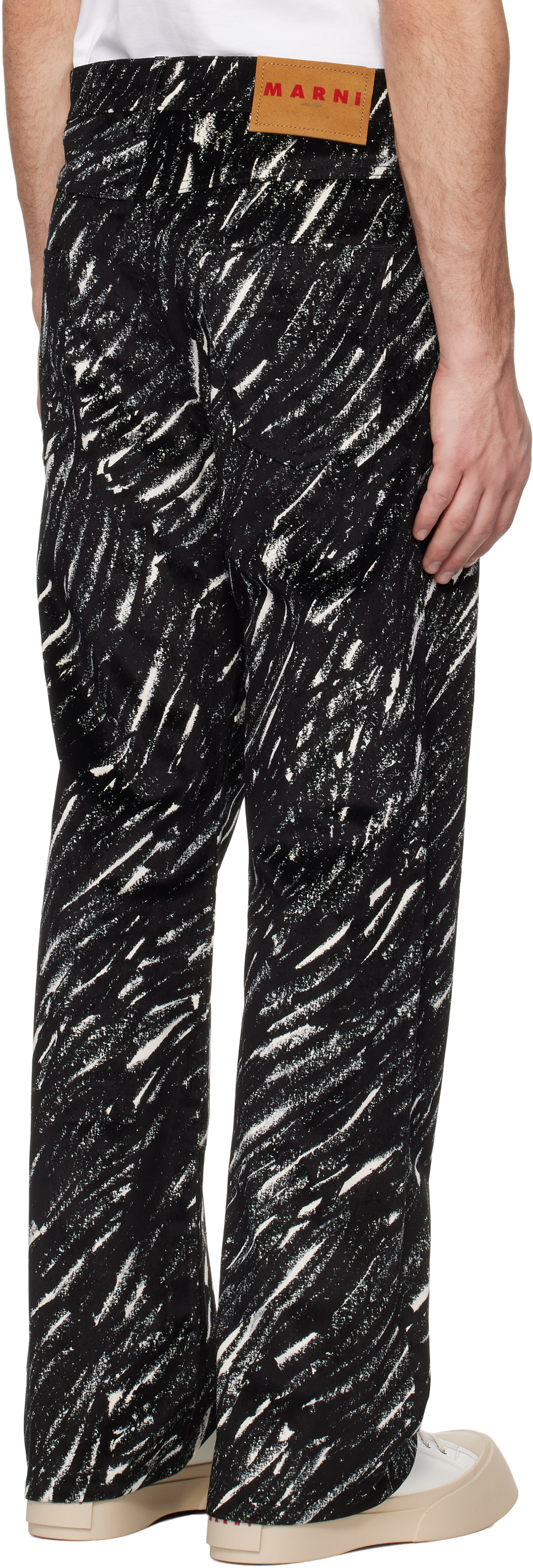 Marni Black Flocked Denim Wide-leg Jeans With Crayon Print In Crn99 Black