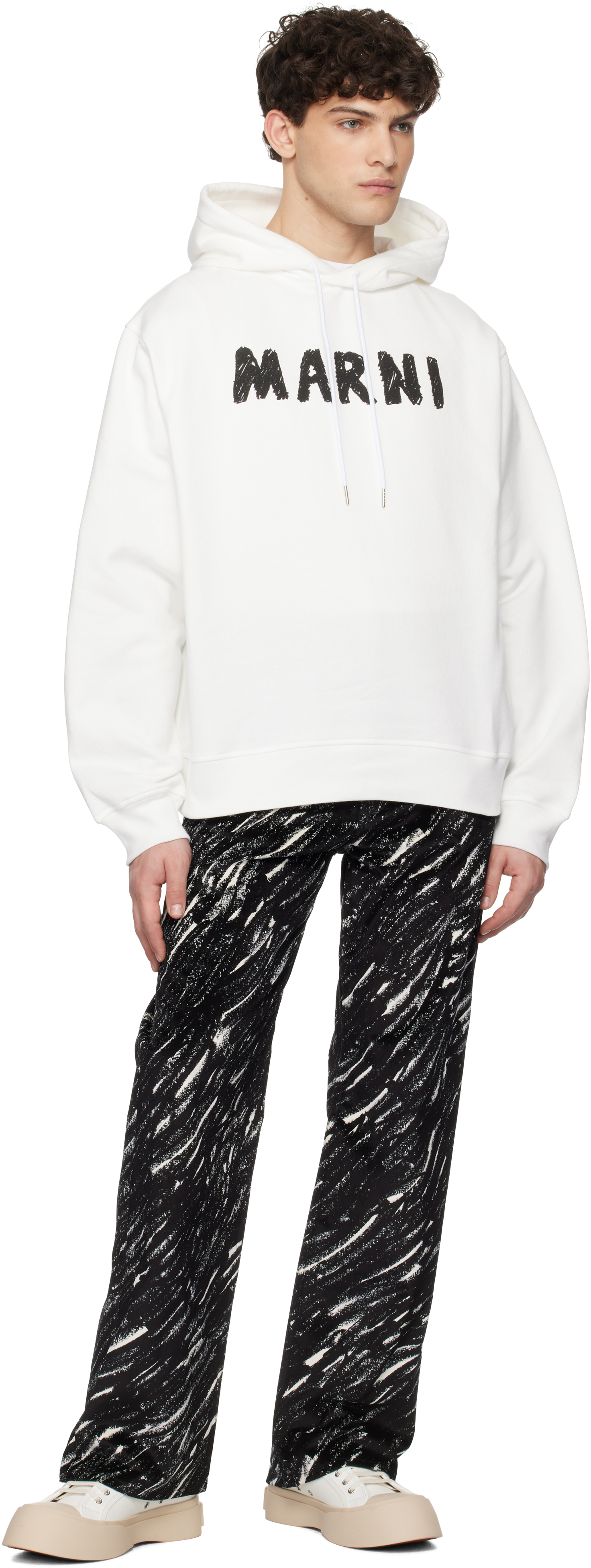 Marni Black Flocked Denim Wide-leg Jeans With Crayon Print In Crn99 Black