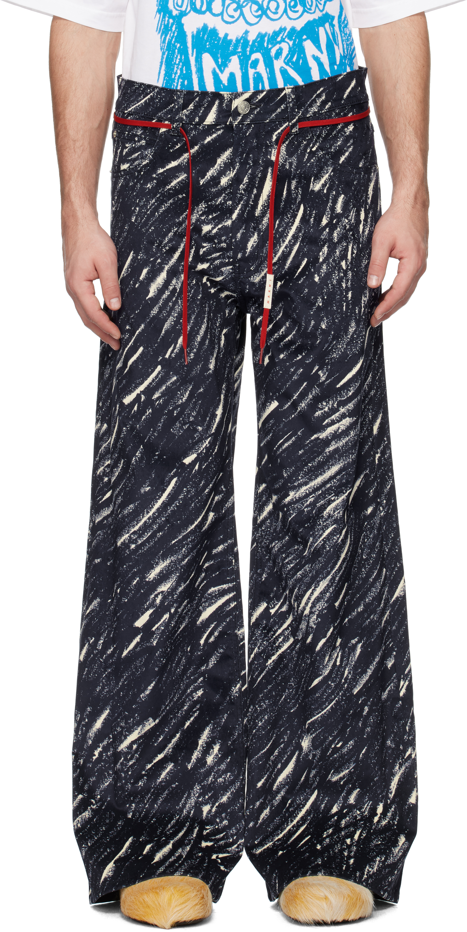 Marni Blue Flocked Denim Flared Jeans In Crb82 Midnight