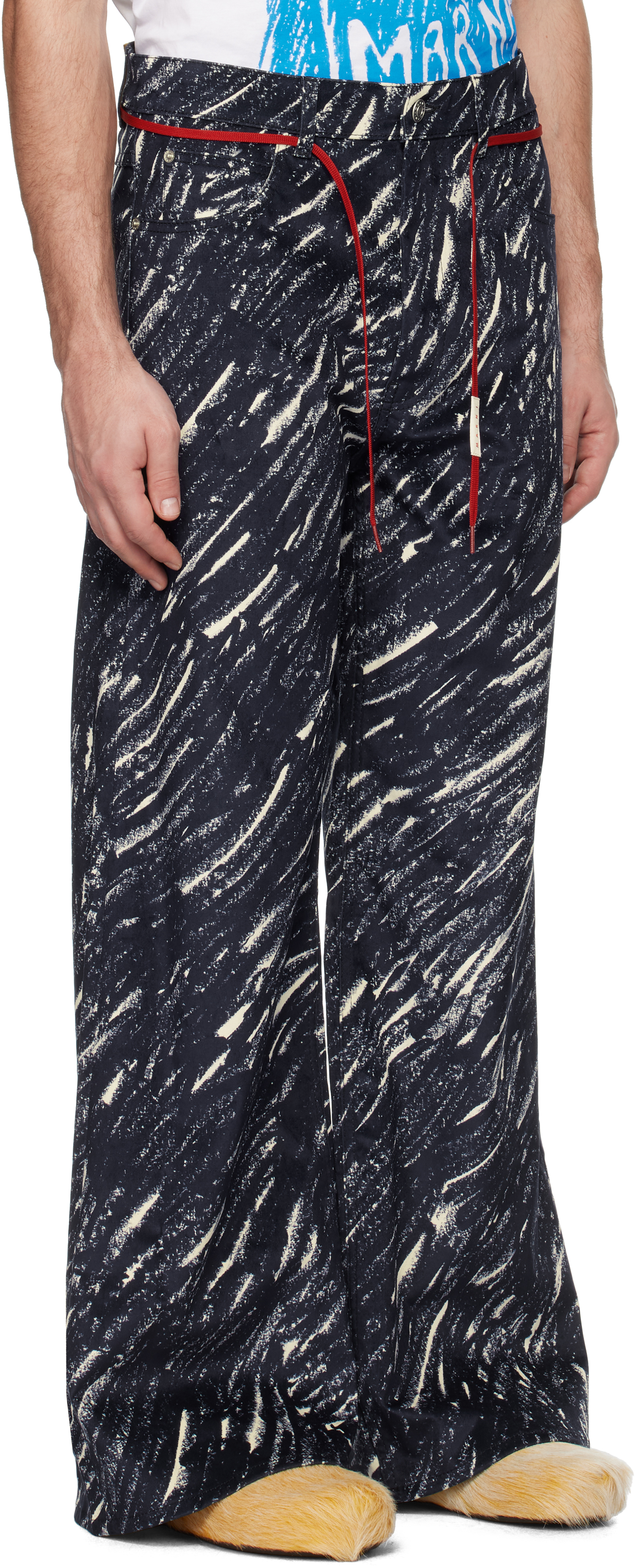 Shop Marni Blue Flocked Denim Flared Jeans In Crb82 Midnight