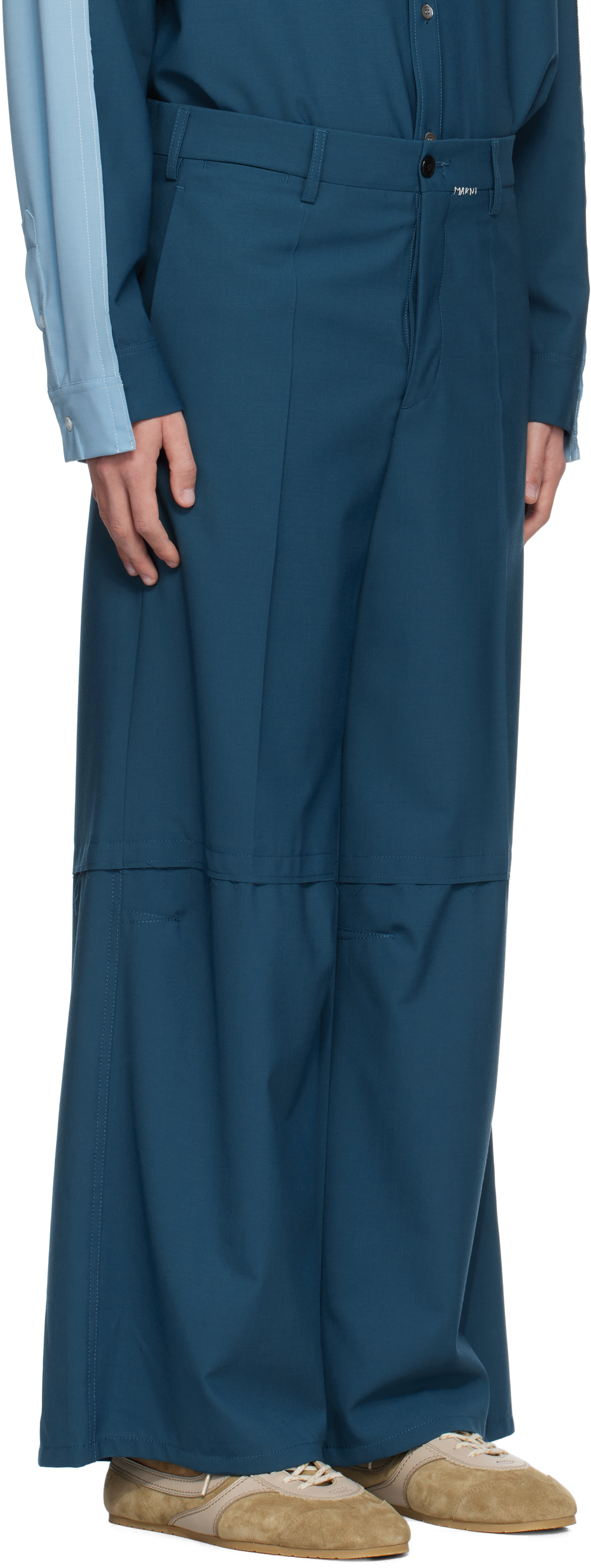 MARNI BLUE MARNI MENDING TROUSERS