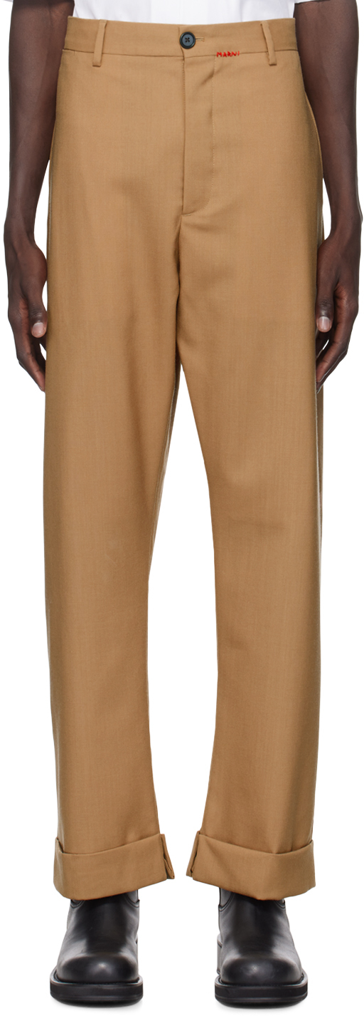 Shop Marni Tan Wide-leg Trousers In 00w78 Biscuit