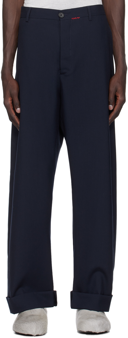 Navy Wide-Leg Trousers