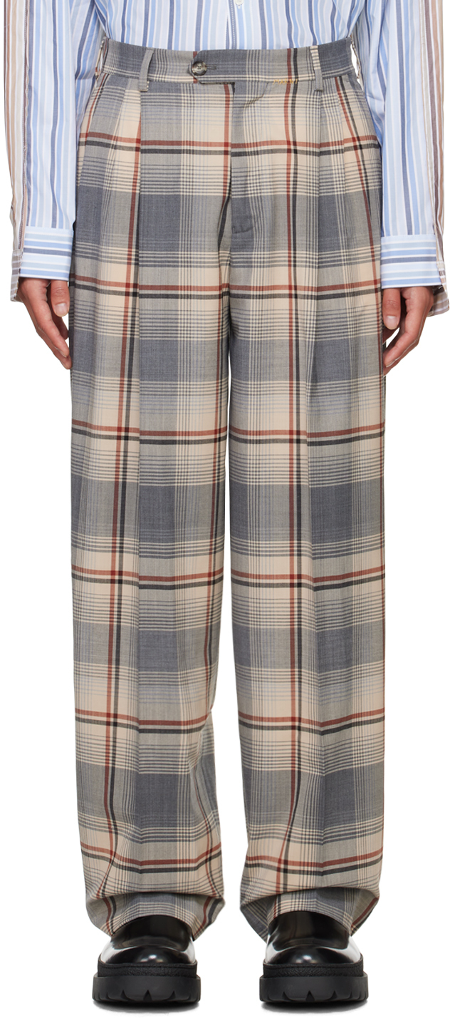 Shop Marni Gray & Beige Checked Trousers In Chn76 Slate