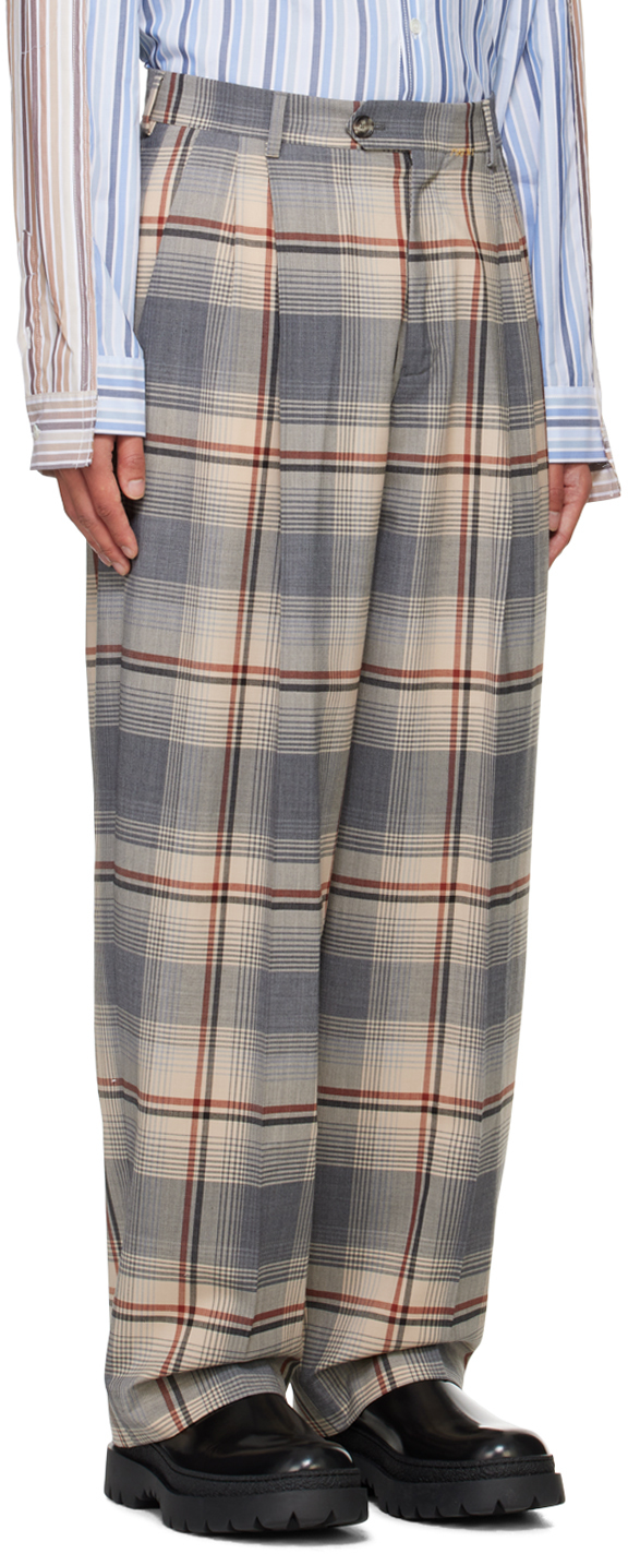 MARNI GRAY & BEIGE CHECKED TROUSERS