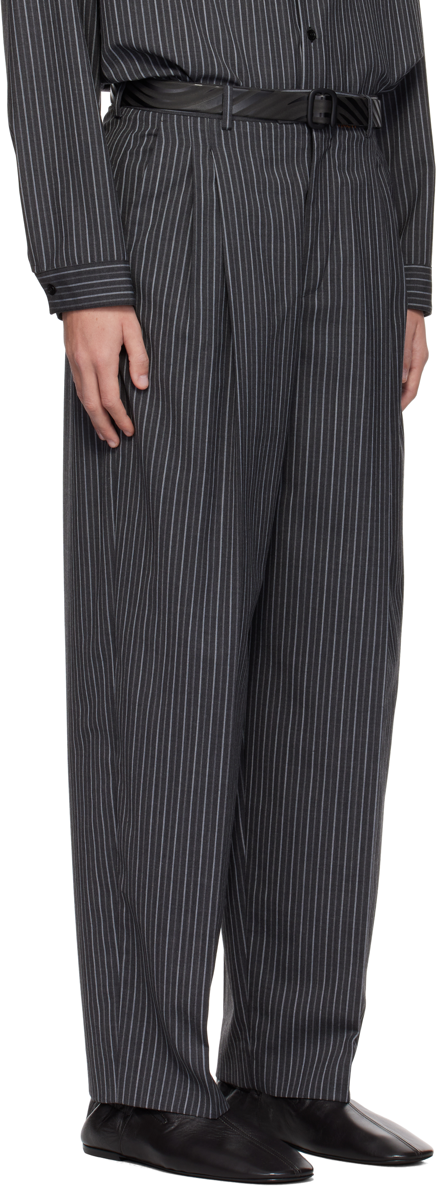 Marni Black Pinstripe Wool Trousers In Stn99 Black