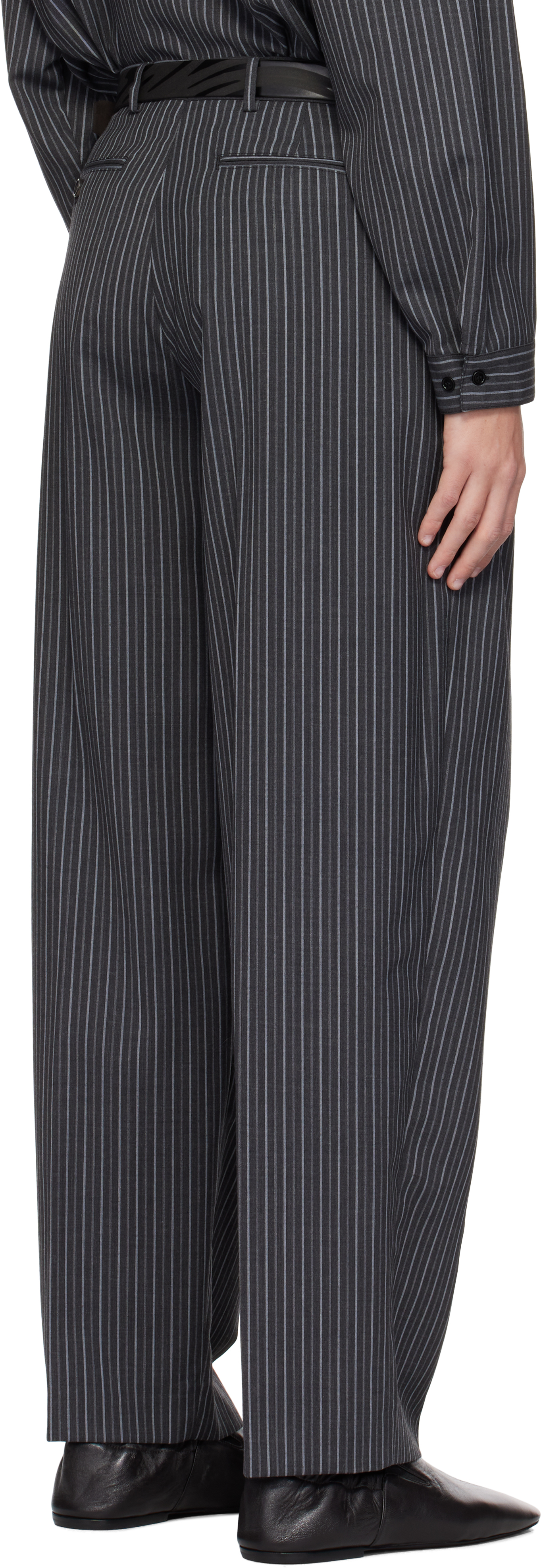 Marni Black Pinstripe Wool Trousers In Stn99 Black