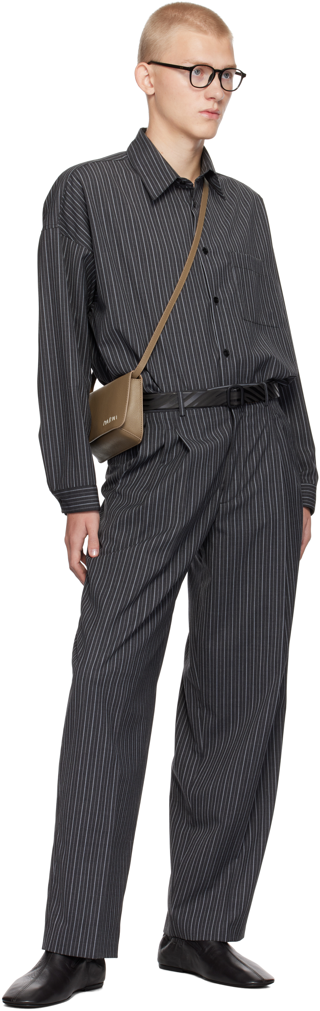 Marni Black Pinstripe Wool Trousers In Stn99 Black