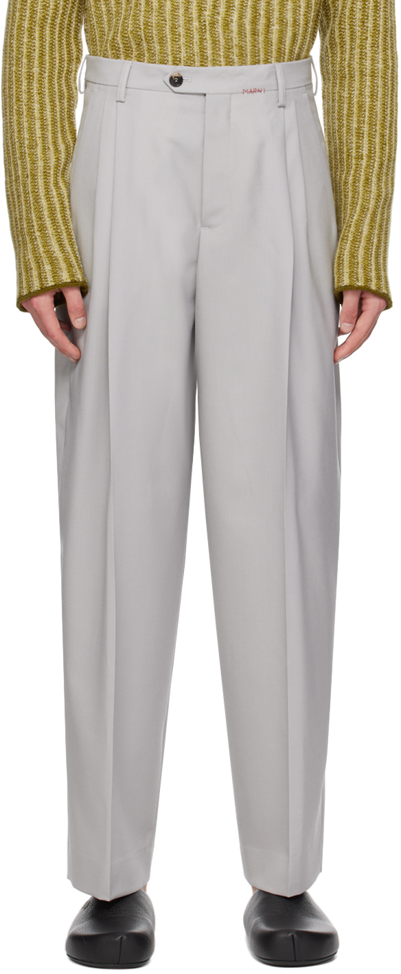 Shop Marni Gray Pleated Trousers In 00n15 Sodium