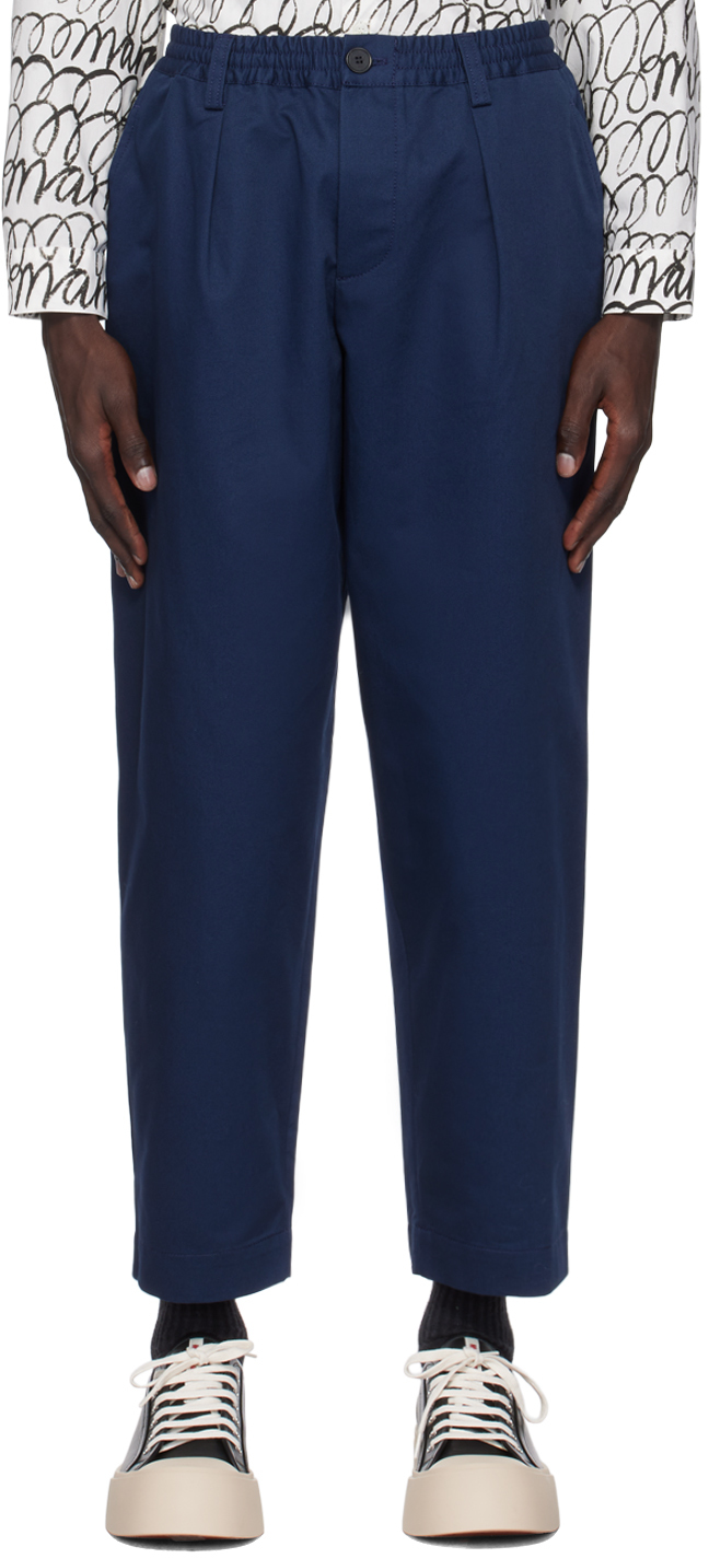 MARNI NAVY DRAWSTRING TROUSERS 