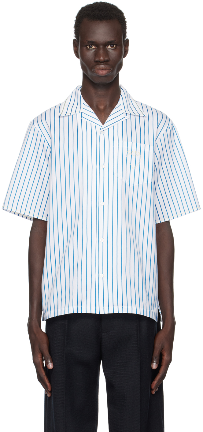 Shop Marni Blue & White Striped Shirt In Stw01 Lily White