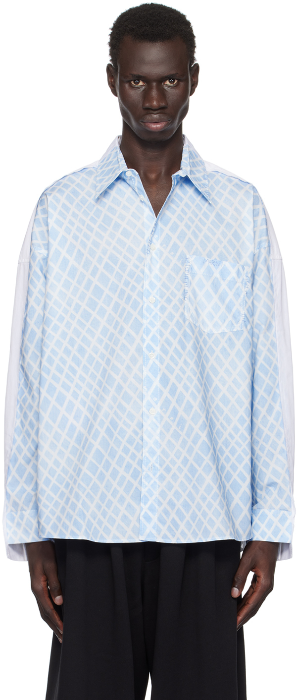 Shop Marni Blue & White Check Shirt In Lab21 Light Blue