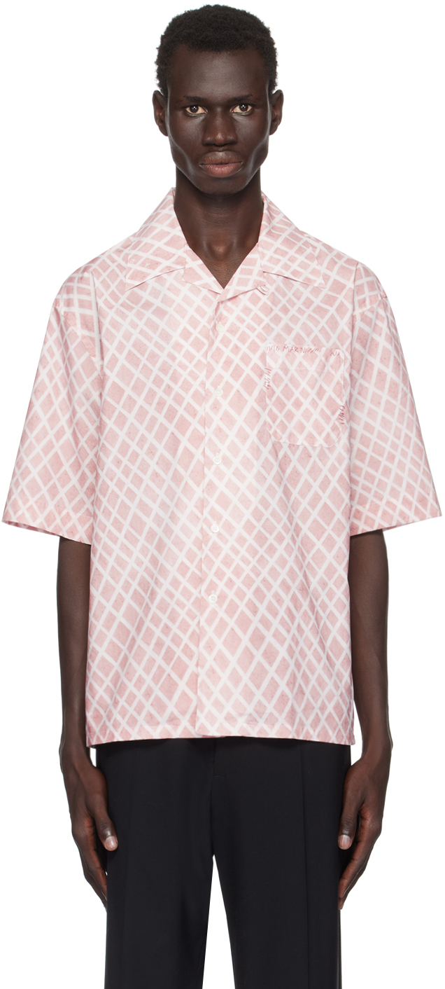 Shop Marni Pink & White Check Shirt In Lac29 Antique Rose