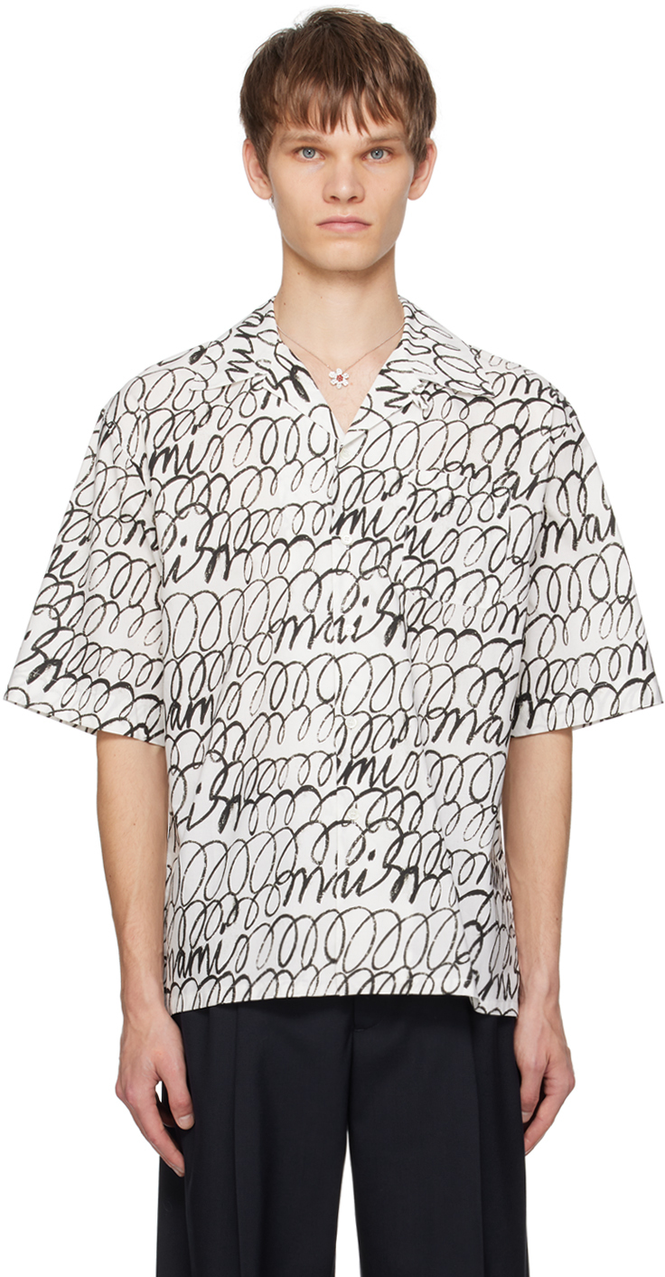 Shop Marni White Scribble Motif Shirt In Msw01 Lily White