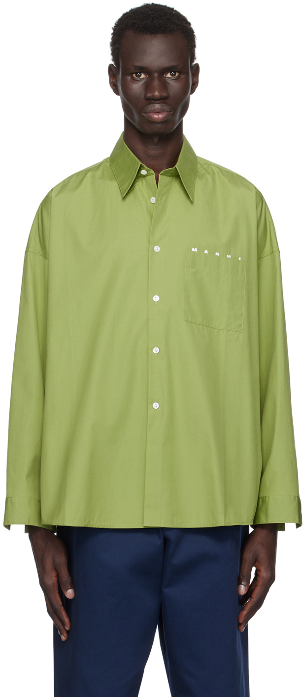 Shop Marni Green Peeping Logo Shirt In Lov40 Kiwi