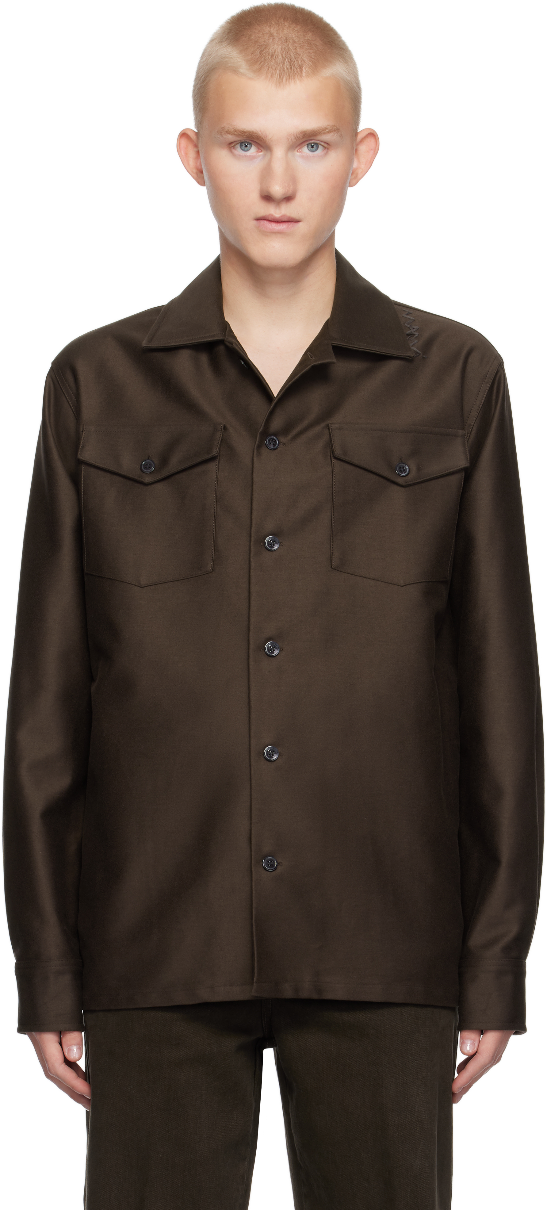 Shop Marni Brown Cotton Satin Shirt In 00m66 Moca