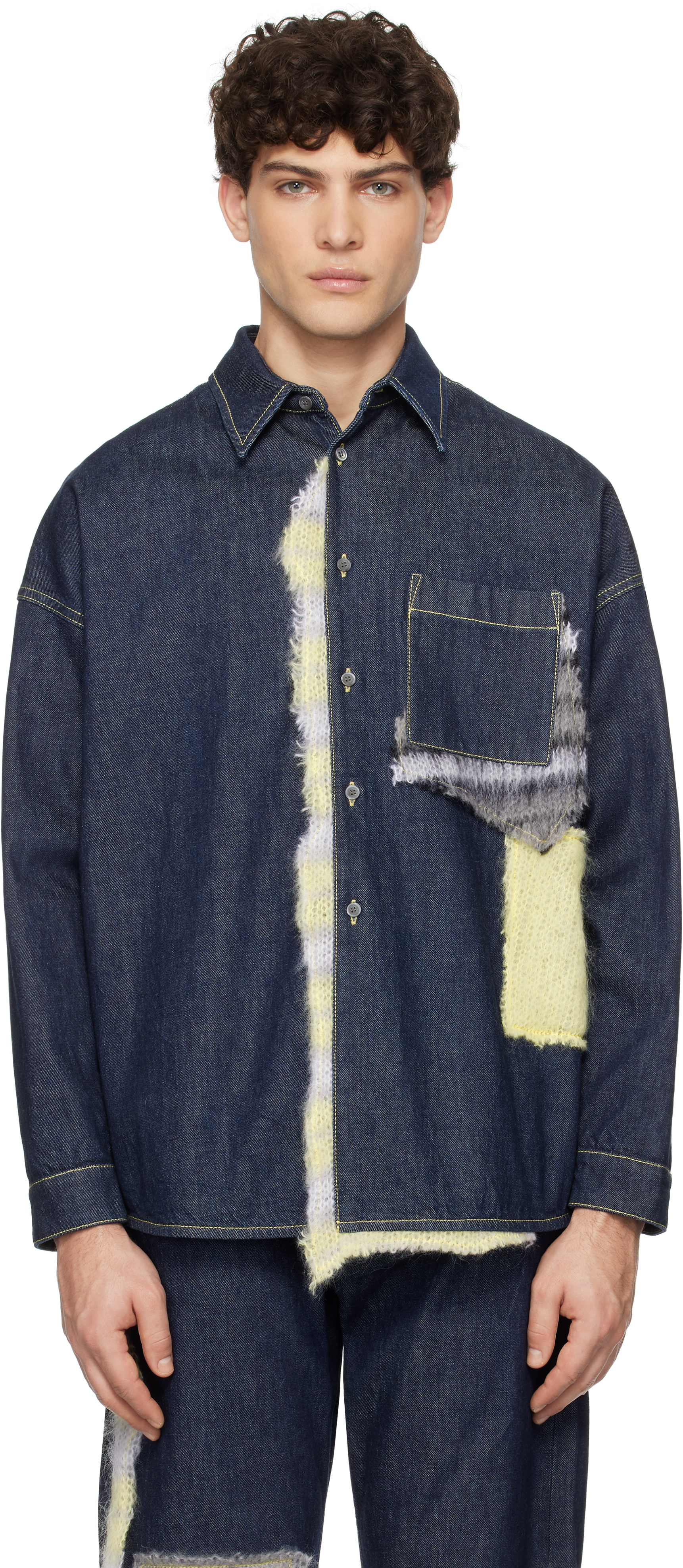 Blue Wool Patched Bull Denim Shirt