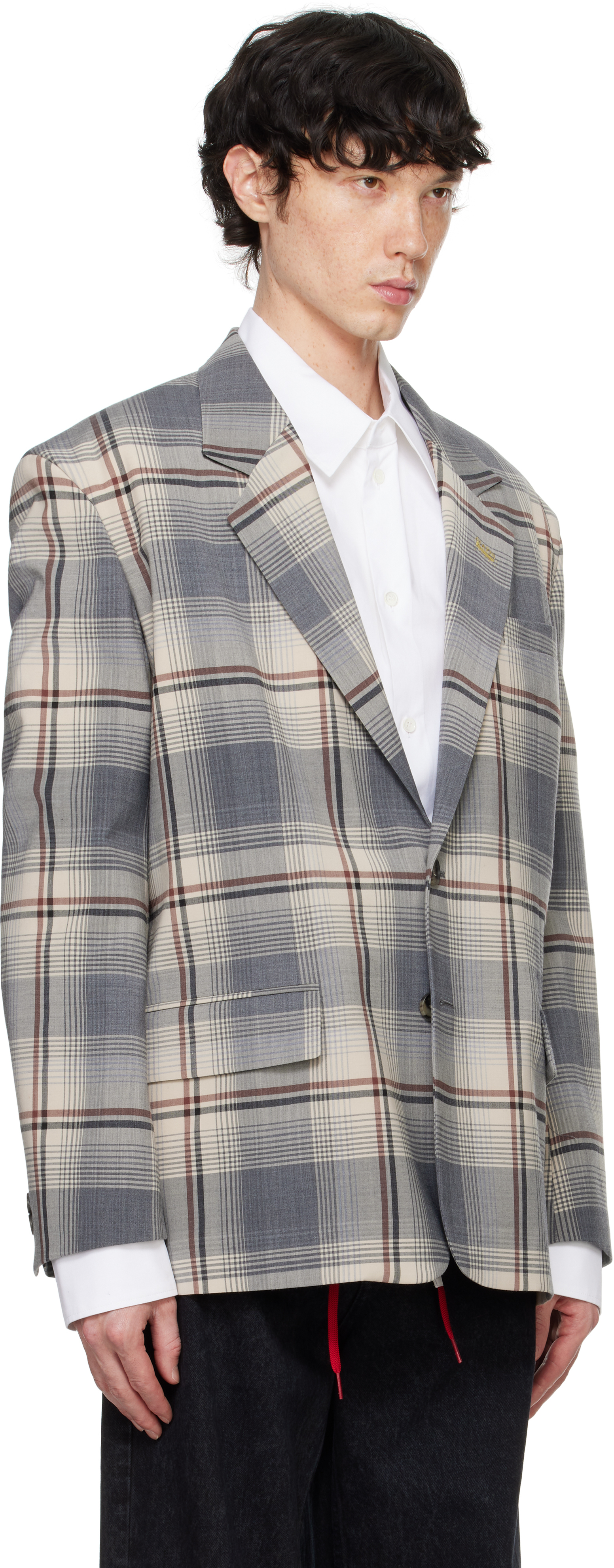 MARNI GRAY CHECKED WOOL BLAZER