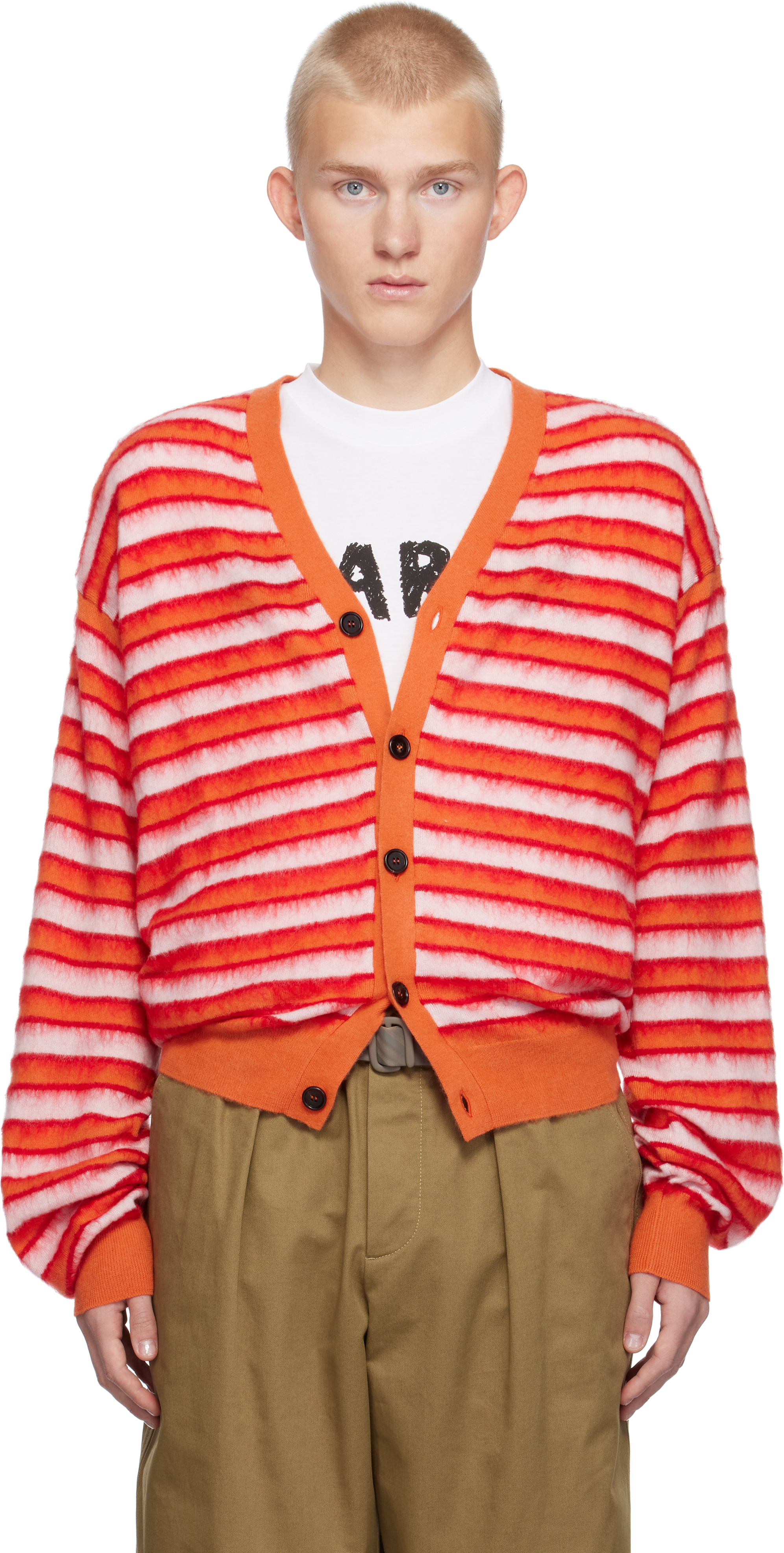 Marni Striped Wool And Brushed Mohair-blend Cardigan In Rgr30 Arabesque