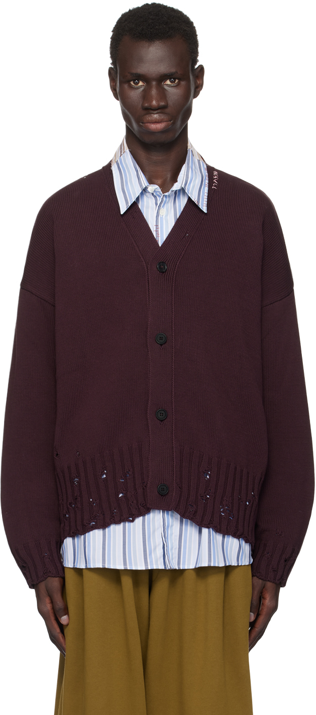 Shop Marni Burgundy Dishevelled Cardigan In 00m74 Dark Raisin