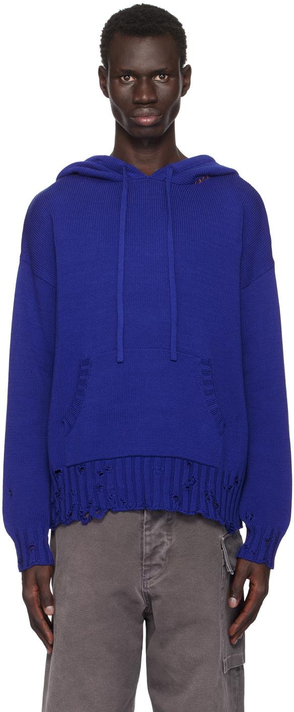 MARNI BLUE DISHEVELLED HOODIE 