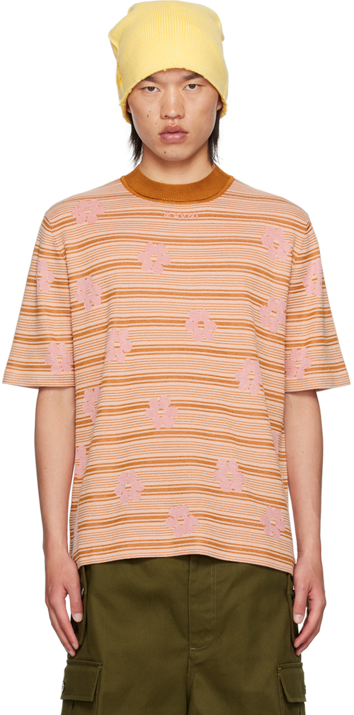 Marni Pink Striped Floral Sweater. In Flc13 Pink Gummy