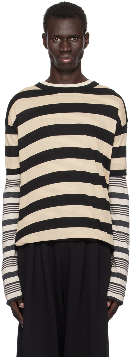 Shop Marni Beige & Black Layered T-shirt In Rgw09 Glass